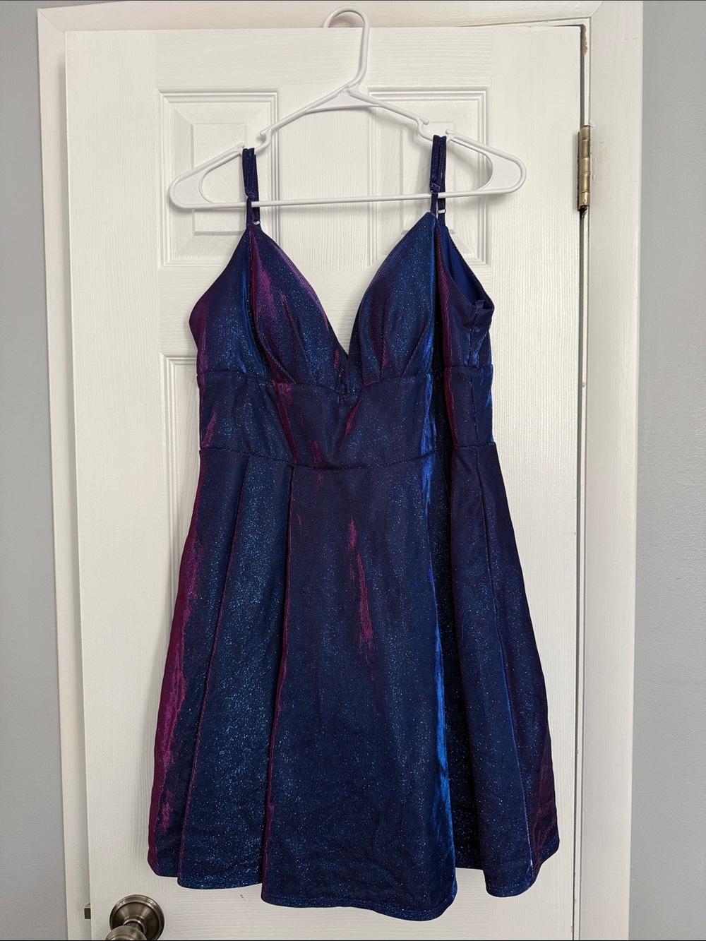 B Darlin Iridescent Blue and Magenta A-Line Mini Dress